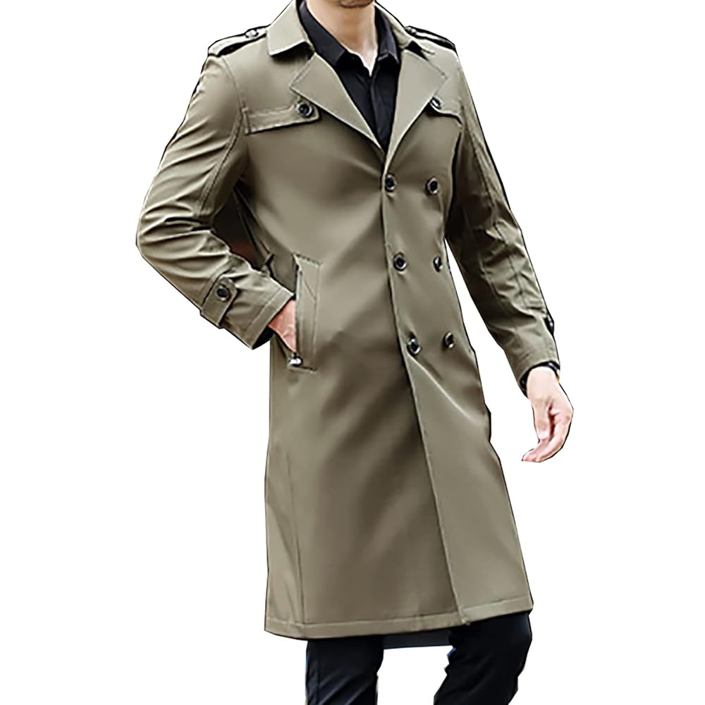 Winter Coat Trench Coat Men's Solid Color Windbreaker Mid